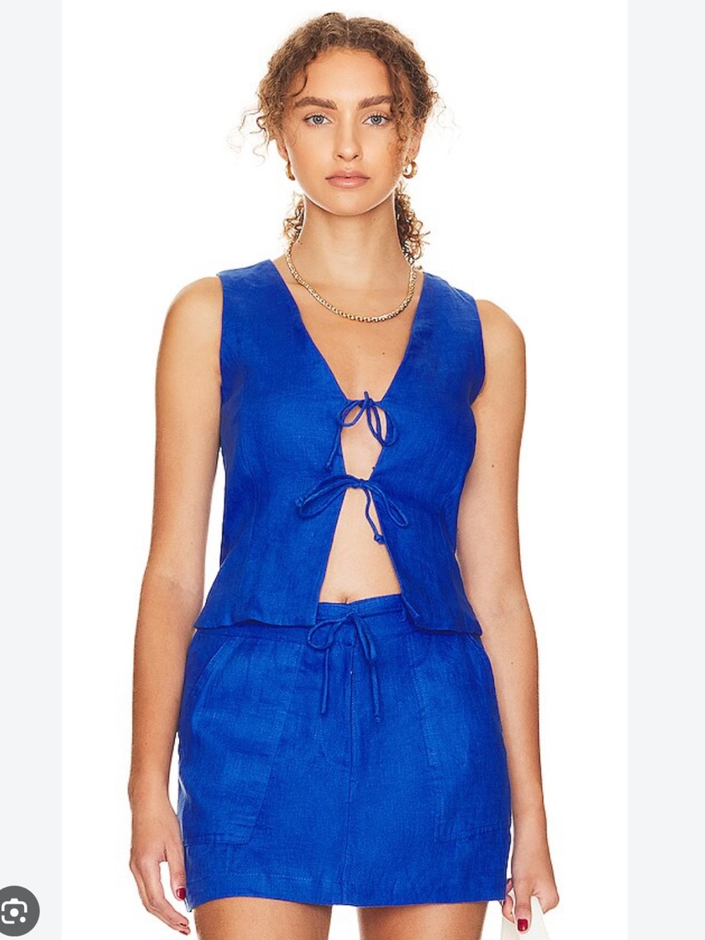 Faithfull the Brand Sicilian Blue Linen Tie-Front Tank